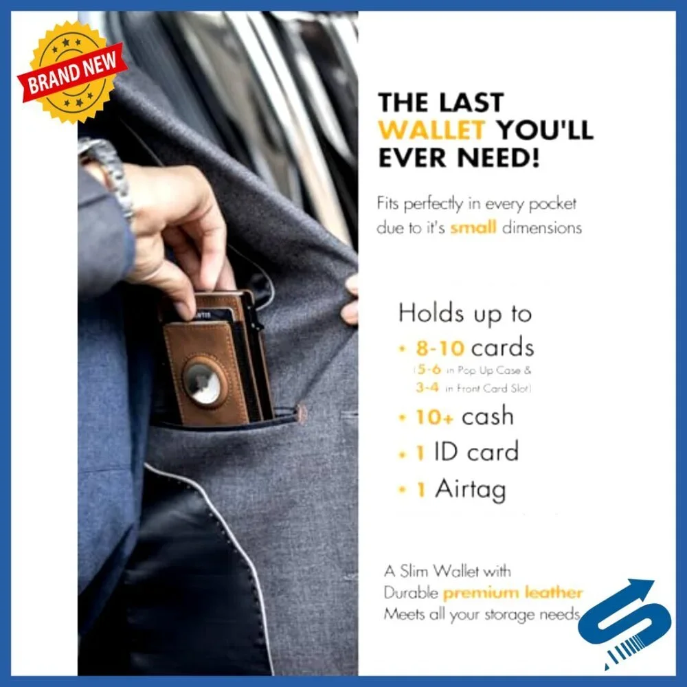 Slim Leather RFID Wallet with AirTag Holder Money Clip for Men